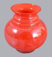 Jean Beck München szecessziós irizáló vörös váza, jelzett, m: 7,5 cm