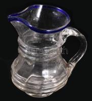 Kancsó. Erdély, 19. sz. közepe - második fele, kék üvegszál peremezéssel, pattanással, m: 10 cm