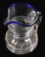 Kancsó. Erdély, 19. sz. közepe - második fele, kék üvegszál peremezéssel, pattanással, m: 10 cm