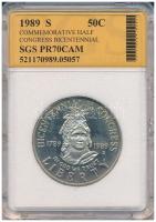Amerikai Egyesült Államok 1989S 1/2$ Cu-Ni "Kongresszus" bontatlan SGS műanyag tokban, tanúsítvánnyal T:PP kis patina USA 1989S 1/2 Dollar Cu-Ni "Congress" in unopened SGS plastic case, with certificate C:PP patina Krause KM#224