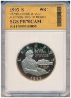Amerikai Egyesült Államok 1993S 1/2$ Ag "Jogok nyilatkozata" bontatlan SGS műanyag tokban, tanúsítvánnyal T:PP USA 1993S 1/2 Dollar Ag "Bill of Rights" in unopened SGS plastic case, with certificate C:PP Krause KM#224