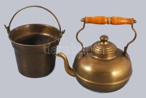 Réz / bronz vödör és teás kanna, m: 17 cm