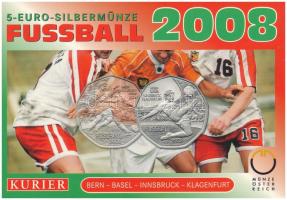 Ausztria 2008. 5E Ag "Labdarúgó Európa-bajnokság" eredeti karton díszlapon T:UNC Austria 2008. 5 Euro Ag "UEFA Euro 2008" in original cardboard packing C:UNC Krause KM#3164