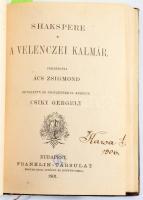 Kolligátum az Olcsó Könyvtár füzetekből, kettő kivételével Shakespeare művek, 2 kötet:

Shakspere:...