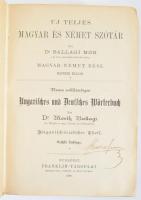 Ballagi Mór: Uj teljes magyar és német szótár. Magyar-német rész. Bp., 1890, Franklin-Társulat, IX+[3]+1089+[3] p. Félbőr-kötésben, kopott gerinccel, a borítón és a lapok egy részén ázásnyomokkal.