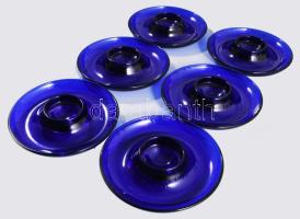 Királykék 6 darabos lágytojáskínáló garnitúra, anyagában színezett, hibátlan, d: 13 cm