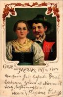 1903 Merano, Meran (Südtirol); South Tyrolean folklore. Aus Tirol-Künstlerkarten nach Originalen von H. A. Zirngibl. L. Fränzl &amp; Co. Art Nouveau, floral, litho (fl)