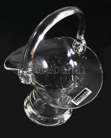 Formano hutaüveg iparművész kosár asztaldísz, jelzett, hibátlan, m: 18,5 cm