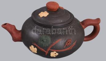 cca 1950 Kínai teás kanna. Jelzett, kézzel formált, hibátlan, 18x10 cm