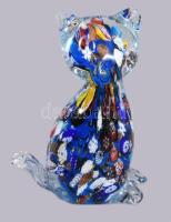 Murano millefiori macska alakú levélnehezék asztaldísz, jelzés nélkül, hibátlan, m: 11,5 cm