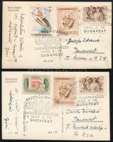1955.10.16. 2 db Népstadion képeslap "100. OSZTRÁK-MAGYAR LABDARÚGÓ MÉRKŐZÉS" alkalmi bélyegzéssel
