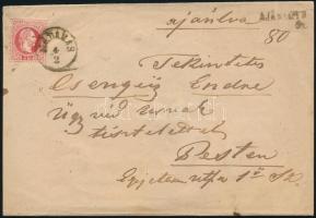 ~1868 Ajánlott levél 3 x 5kr bérmentesítéssel "MADARAS" - Pest, kiállítási minőségben, kiá...