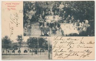 1922 Újpécs, Új-Pécs, Peciu Nou (Temes, Timis); Hotel Feszler szálloda, kert italozó vendégekkel. Belgram János fényképész / hotel, garden with guests having drinks (EK)