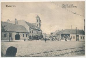 1906 Budapest II. Margit körút, gyógyszertár, üzletek, templom. J. Schwarz kiadása (Rb)