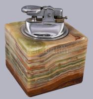 Ónix testű öngyújtó és hamuzó, működik, 12x12 cm