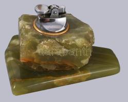 Ónix testű öngyújtó és hamuzó, működik, 15x12 cm