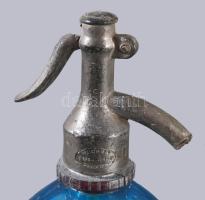 Kékszínű szódás üveg, ütődésekkel, m: 31 cm