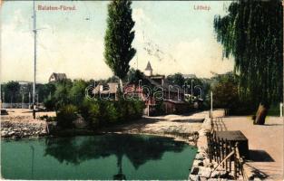 Balatonfüred, part részlet, móló, Vaszary villa tornya. Koller Károly József kiadása (r)