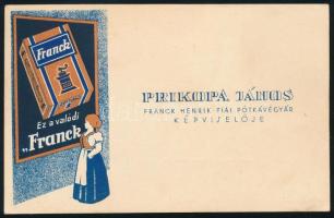 cca 1930 Franck Henrik és Fiai Pótkávégyár képviselőjének dekoratív art deco reklámlapja, szép állapotban