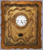 Keretóra. Negyedütős ingajáratos szerkezettel, sérült porcelán számlappal, kulccsal, 19. sz. vége, működik, 48x41 cm