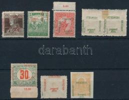 Szeged 1919 8 db bélyeg látványosan elcsúszott felülnyomással, közte gépszínátnyomatok, mindegyik Bodor vizsgálójellel (ca 10.000++)