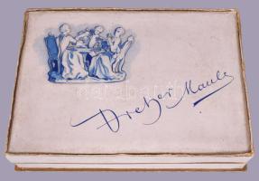 cca 1930 Dreher Mauls "Porcellán" csokoládés doboz, jó állapotban, belül foltokkal, 14×20×4 cm
