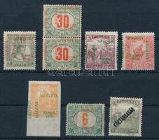 Szeged 1919 8 db bélyeg látványosan elcsúszott felülnyomással, Bodor vizsgálójellel (ca 13.000++)