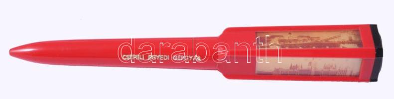 cca 1970 A Csepeli Egyedi Gépgyár reprezentációs ajándék góliát tolla, a fej részen 4 budapesti látkép részlettel, tollbelső hiányzik, egyébként jó állapotban, ritka, h: 21,5 cm