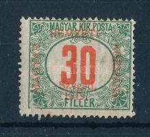 Szeged 1919 Portó 30f "Szvged" lemezhibával, Bodor vizsgálójellel (halvány rozsda / light stain)