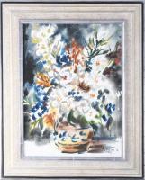 Olvashatatlan jelzéssel: Csendélet. Akvarell, papír. Dekoratív, üvegezett fakeretben. 50x37,5 cm.