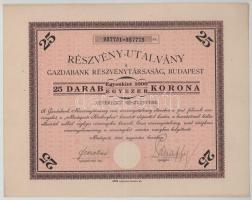 1923. Budapest "Gazdabank Részvénytársaság" részvényutalványa huszonöt darab részvényről, összesen 25.000K értékben T:F szép papír