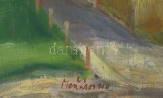 Mészáros jelzéssel: Emberek a vízparton, 1956. Olaj, karton. Dekoratív fakeretben. 50x60 cm