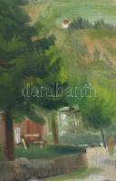 Mészáros jelzéssel: Emberek a vízparton, 1956. Olaj, karton. Dekoratív fakeretben. 50x60 cm