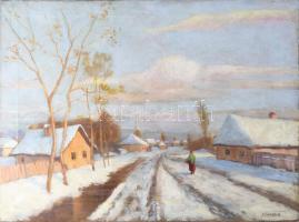 Fényes A jelzéssel: Téli séta. Olaj, vászon. 60x80 cm