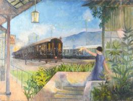 Kemény László jelzéssel, 1930-as évek: Búcsú a pályaudvaron. Olaj, vászon. 50x66 cm