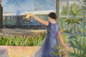 Kemény László jelzéssel, 1930-as évek: Búcsú a pályaudvaron. Olaj, vászon. 50x66 cm