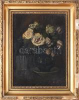 Koszta J jelzéssel: Csendélet. Olaj, fa. Hátoldalán Magyar Nemzeti Galéria 72/981 sz. bírálati címkéjével. Dekoratív, sérült fakeretben, 48×35 cm.