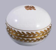 Herendi babéklevél mintás monogramos bonbonier, jelzett, hibátlan, d: 7,5 cm