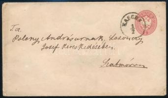 ~1863 5kr díjjegyes boríték "KASCHA(U)" - "SZATHMÁR" (9.000)