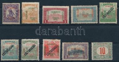 Szeged 1919 10 db bélyeg másod-, harmadosztályú minőségben, Bodor vizsgálójellel (40.300) (mixed quality, damages)