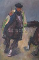 Jelzés nélkül: Vágtázó lovak. Olaj, farost. Dekoratív, sérült fakeretben, 50×70 cm