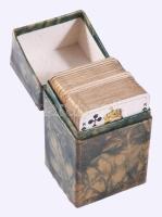 Régi mini franciakártya pakli, tartójában