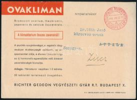 1948 Ovakliman - Richter Gedeon Vegyészeti Gyár Rt. Bp. X. színes szórólap, 12×16 cm