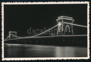 1938 Budapest, Lánchíd, Eucharisztikus Kongresszus, díszkivilágítás, 7,5×11,5 cm