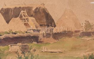 Edvi Illés Aladár (1870-1958): Faluszéle. Akvarell, ceruza, papír. Jelezve jobbra lent. Üvegezett, s...