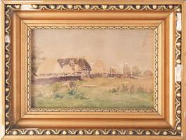 Edvi Illés Aladár (1870-1958): Faluszéle. Akvarell, ceruza, papír. Jelezve jobbra lent. Üvegezett, s...