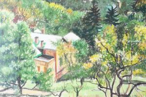 T. Visy Ilona (1920-2023): Budapesti panoráma a Normafáról, 1980 körül. Pasztell, papír. Jelzett. Üv...