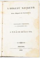 [Charles Dickens] Boz (Dickens): Twist Olivér. I-III. rész. Írta: - -. Ford.: Gondol Dániel. Hozzákötve: Miguel de Cervantes: A bőkezű szerető. Ford. s a bevezetést írta: Lukács Móricz.  Külföldi Regénytár VIII-IX-X és XI,XII kötetek. Kiadja a Kisfaludy-Társaság. Szerk.: Nagy Ignác. Bp., 1843., Hartleben Adolf, (Buda, M. Kir. Egyetem betűivel), 214+2+208 p.; 196+71 p. Első magyar kiadás. [1843-ban Hartleben és Emich is kiadta a Twist Olivért. Azóta is folyik a vita, hogy melyik tekinthető az első kiadásnak.] Korabeli átkötött félvászon-kötések, kopott borítókkal, az első könyv gerince hiányzik és a kötése a hátsó táblánál sérült, a második könyv gerince sérült, az első könyvben, a II. részen egy lap sérült, hiányos (17/18 p.) és két lap hiányzik (209/210, 211 p.), foltos lapokkal. Ritka!