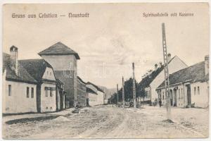 1924 Keresztényfalva, Neustadt bei Kronstadt, Cristian; Spiritusfabrik mit Kaserne / Szeszgyár és laktanya. Karl Habermann kiadása / distillery, military barracks (fa)