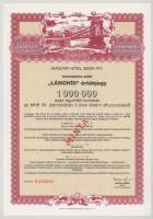 1990 k. "Magyar Hitel Bank Rt. - Lánchíd értékjegy" 1.000.000Ft-ról, "MINTA" bélyegzéssel, "000"-ás sorszámmal T:AU